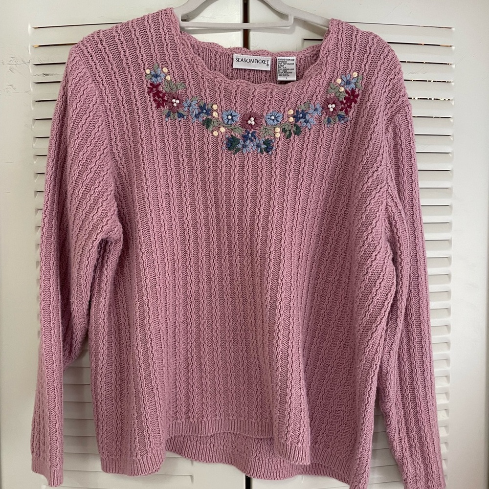 Vintage Pink Floral Embroidered Sweater